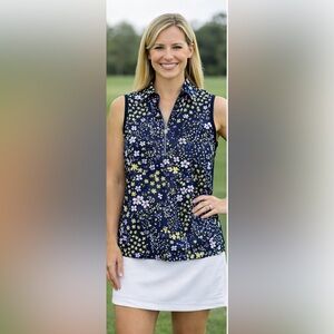 Dexim Navy Floral Zip-Up Golf Shirt